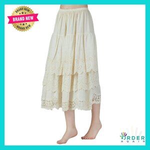 Cotton Half Slip Skirt Extender Lightweight Underskirt 3 Tier Lace Hem